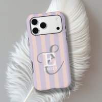 Blush Pink Lavender Stripes Stylish Monogram Name