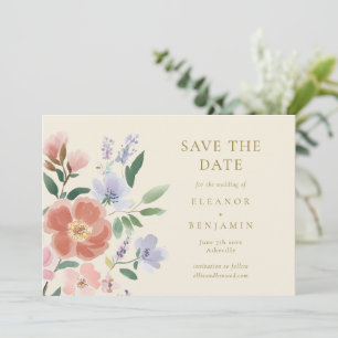 Blush Pink Lavender Watercolor Chic Floral Wedding Save The Date