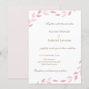 Blush Pink Leaves Autumn Botanical Elegant Wedding Invitation