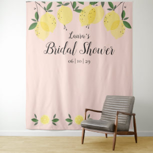 Blush Pink Lemons Bridal Shower Photo Backdrop Tapestry