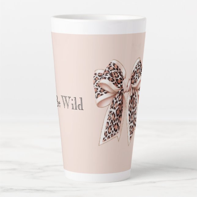 Blush Pink Leopard Bow Be Wild Latte Mug (Front)