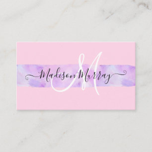Blush Pink & Lilac Purple Unicorn Monogram Name Business Card