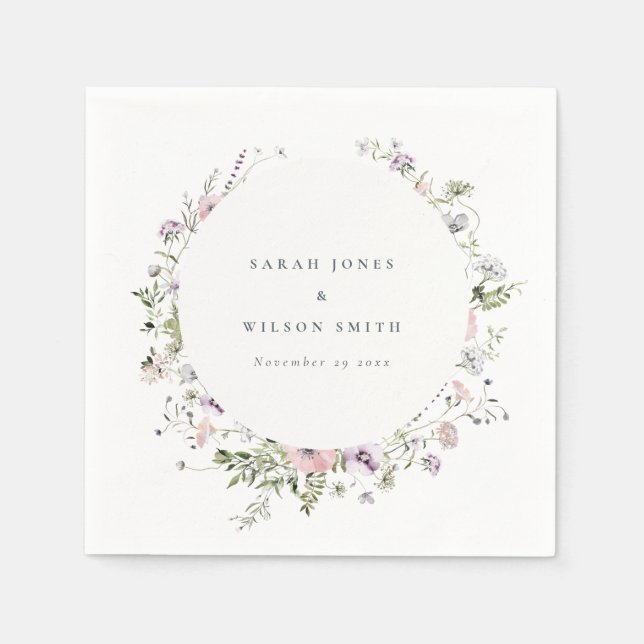 Blush Pink Lilac Wildflower Circle Frame Wedding Napkin (Front)