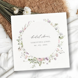 Blush Pink Lilac Wildflower Wreath Bridal Shower Napkin