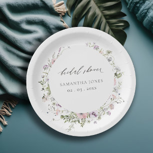Blush Pink Lilac Wildflower Wreath Bridal Shower  Paper Plate