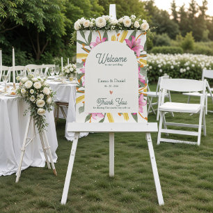 Blush Pink Lily Arched Floral Wedding Welcome Poster