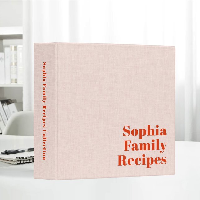 Blush Pink Linen Fabric Family Recipes Retro Red 3 Binder (Creator Uploaded)