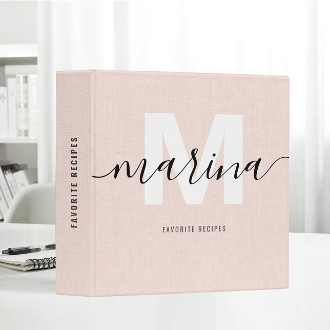 Blush Pink Linen Fabric Favorite Recipes Monogram Binder (Creator Uploaded)