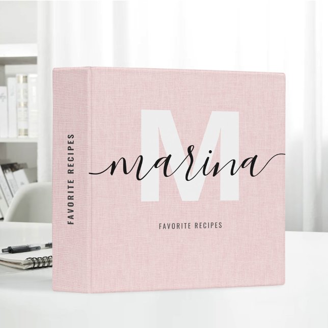 Blush Pink Linen Fabric Favorite Recipes Monogram Binder (Creator Uploaded)