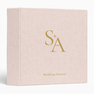 Blush Pink Linen Gold Monogram Wedding Planner Binder