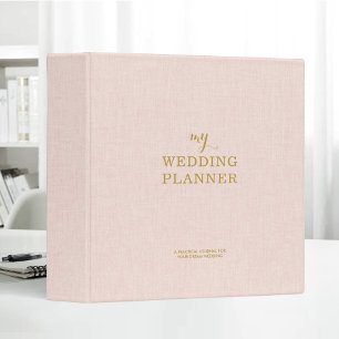 Blush Pink Linen Gold Typography Wedding Planner Binder