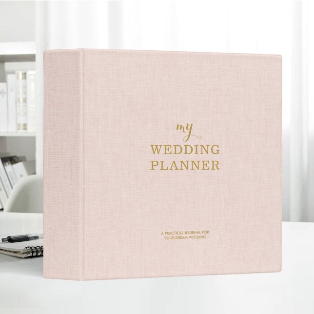 Blush Pink Linen Gold Typography Wedding Planner Binder (Creator Uploaded)