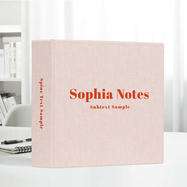 Blush Pink Linen Personalized Notes Classic Retro Binder (Creator Uploaded)