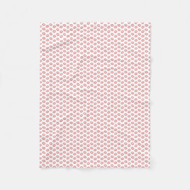 Blush Pink Lipstick Kisses Fleece Blanket (Front)