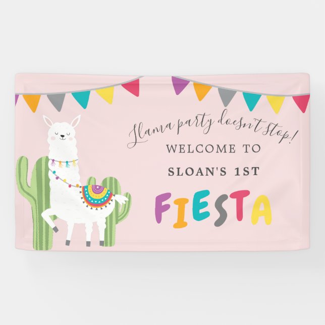 Blush Pink Llama Fun Cactus Birthday Party Welcome Banner (Horizontal)
