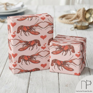 Blush Pink Lobster Romance Wrapping Paper