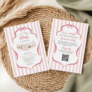 Blush Pink Locally Grown Baby Shower Bow Stripes Invitation