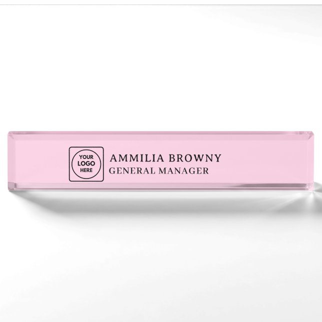 Blush Pink Logo | Modern Manager Branding Nameplate (Front)