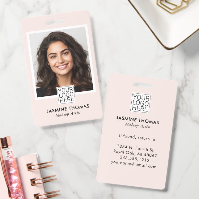 Blush Pink Logo Photo Makeup Badge (Office)