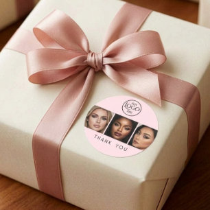 Blush Pink Logo Photo Makeup Thank You Classic Round Sticker