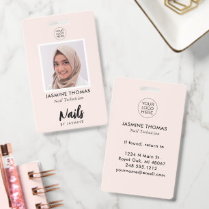 Blush Pink Logo Photo Nail Technician Badge