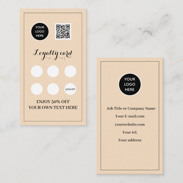 Blush Pink Logo QR Code Business Reward Punch Loyalty Card (Front/Back)