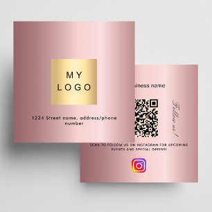 Blush pink logo QR code Instagram follow us Square Business Card