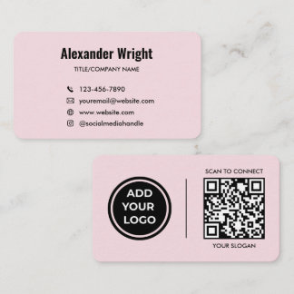 Blush Pink Logo Scan Code Contact Business Card
