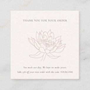 BLUSH PINK LOTUS FLORAL LOGO SHOPPING THANK YOU SQUARE BUSINESS CARD