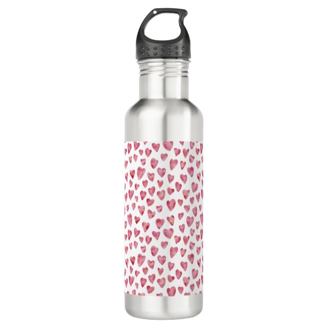 Blush pink love heart pattern 710 ml water bottle (Front)