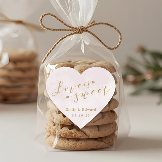 Blush Pink Love is Sweet Wedding Favour Heart Sticker (Creator Uploaded)