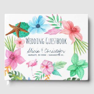 Blush pink luau floral tropical wreath wedding guest book