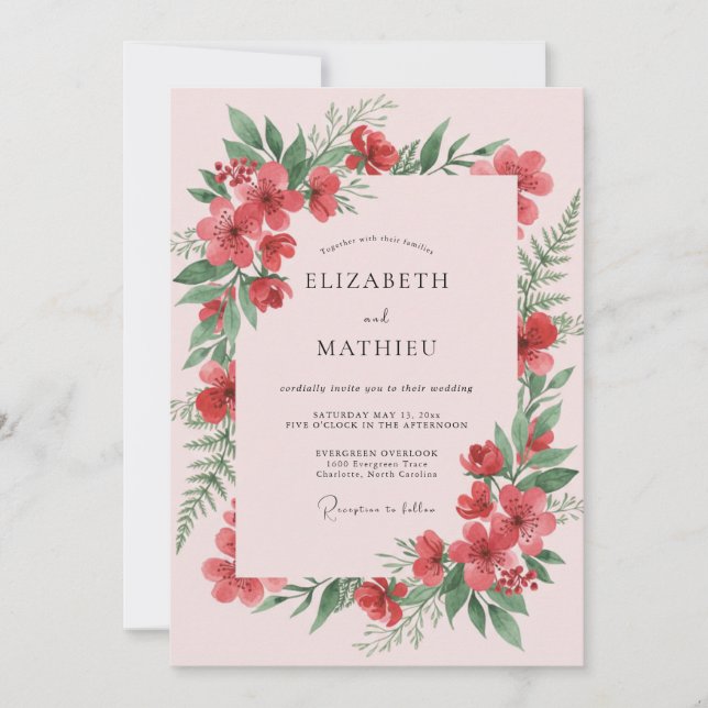 Blush Pink Lush Spring Botanical Wedding Invitation (Front)