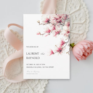 Blush Pink Magnolia Botanical Watercolor Wedding  Invitation