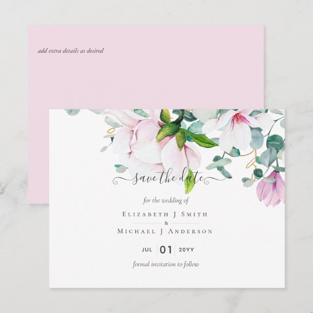 Blush Pink Magnolia Wedding Save Change the Dates Postcard (Front/Back)