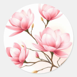 Blush Pink Magnolia with Gold Accents Classic Round Sticker