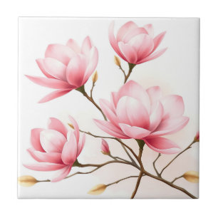 Blush Pink Magnolia with Gold Accents Tile