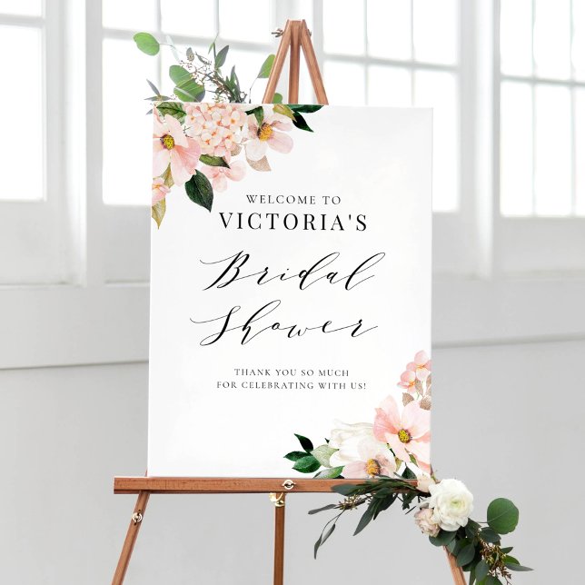 Blush Pink Magnolias Floral Bridal Shower Welcome Poster (Creator Uploaded)