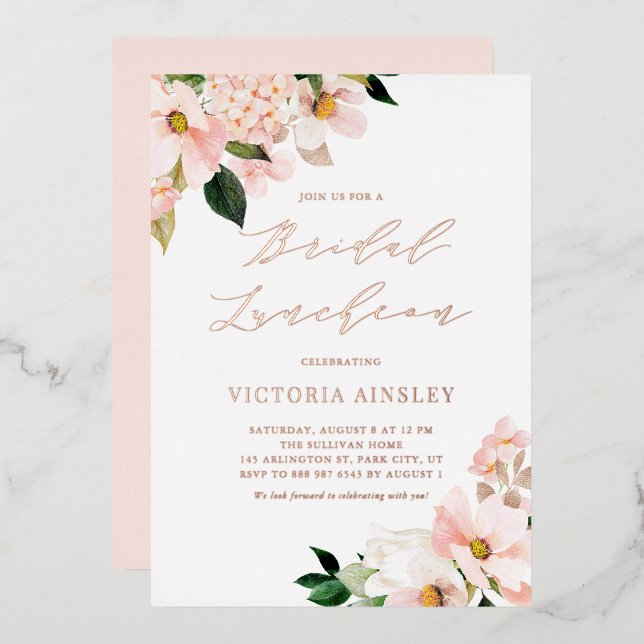 Blush Pink Magnolias Rose Gold Bridal Luncheon (Front/Back)