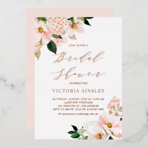 Blush Pink Magnolias Rose Gold Foil Bridal Shower