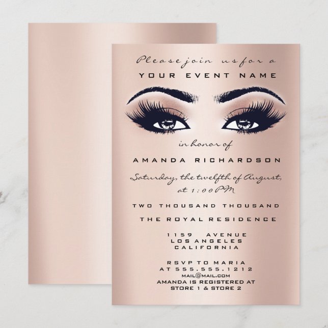 Blush Pink Makeup Glitter Eyes 16th Bridal Shower Invitation (Front/Back)