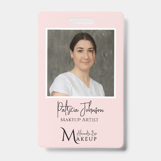 Blush Pink Makeup Script Logo Photo Badge (Front)