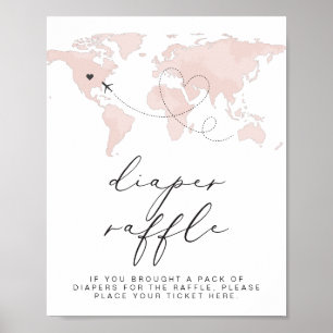 Blush Pink Map Adventure Baby Diaper Raffle Poster