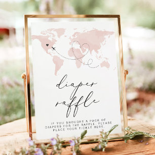 Blush Pink Map Adventure Baby Diaper Raffle Poster