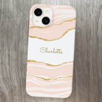 Blush Pink Marble Agate Gold Glitter Personalized
