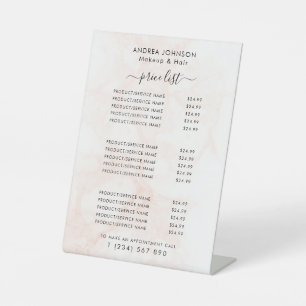 Blush Pink Marble Beauty Business Menu Price List Pedestal Sign