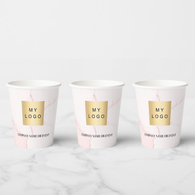 Blush pink marble business corporate logo qr code paper cups (Multi)