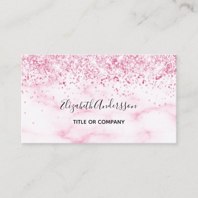 Blush pink marble confetti QR code Business Card (Front)