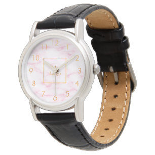 Blush pink marble elegant business logo watch