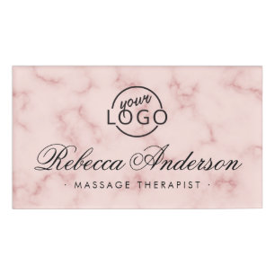 Blush pink marble elegant script custom logo name tag